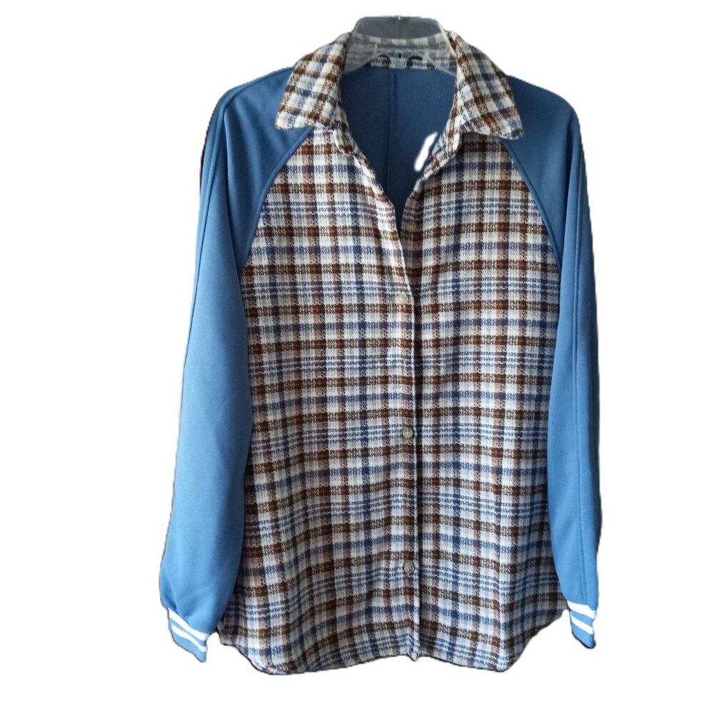 Blue Plaid w/solid sleeves Button-Up shacket jacket sz M NEW /B3